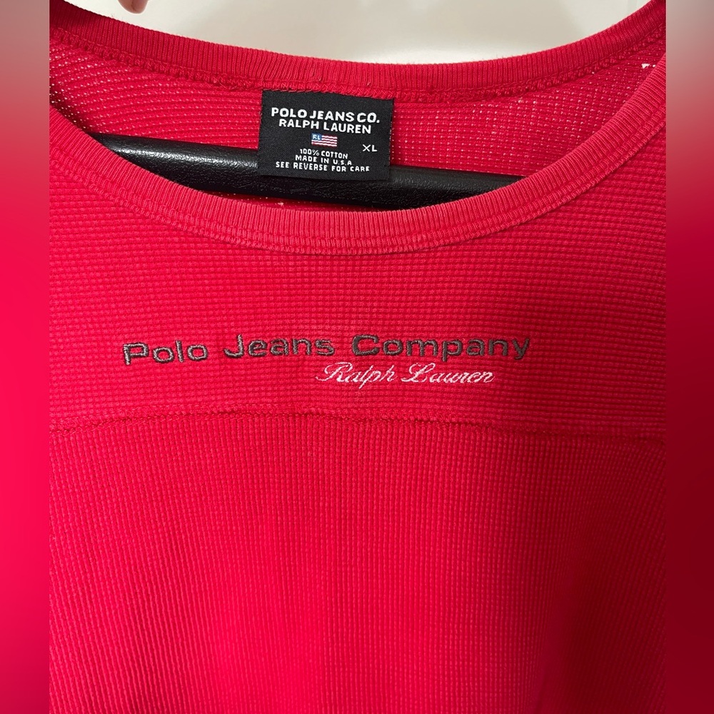 VTG 90s Polo Ralph Lauren Jeans Co Red Waffle Knit Shirt
